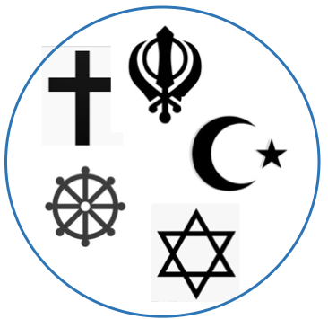 Image showing religious symbols used to represent secondary and university-level teaching in world religions.